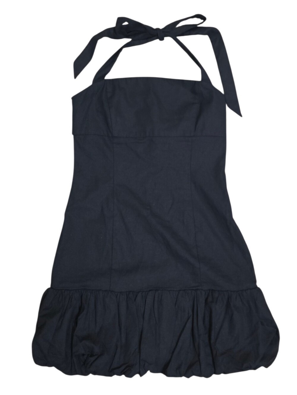 Zara Halter Bubble Hem Mini Dress in black NWT Size US Small - Picture 2 of 8